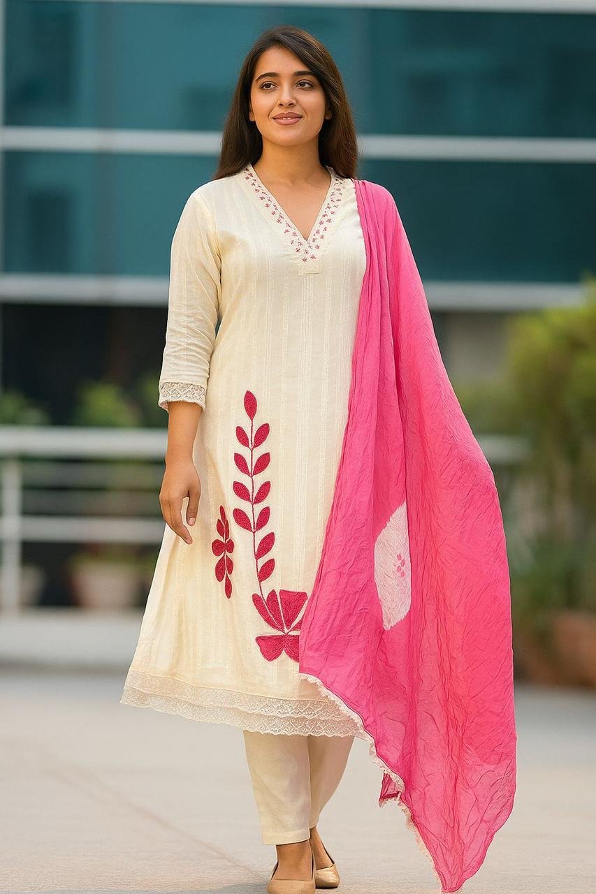 Monochrome Cotton Office Wear Suit Set